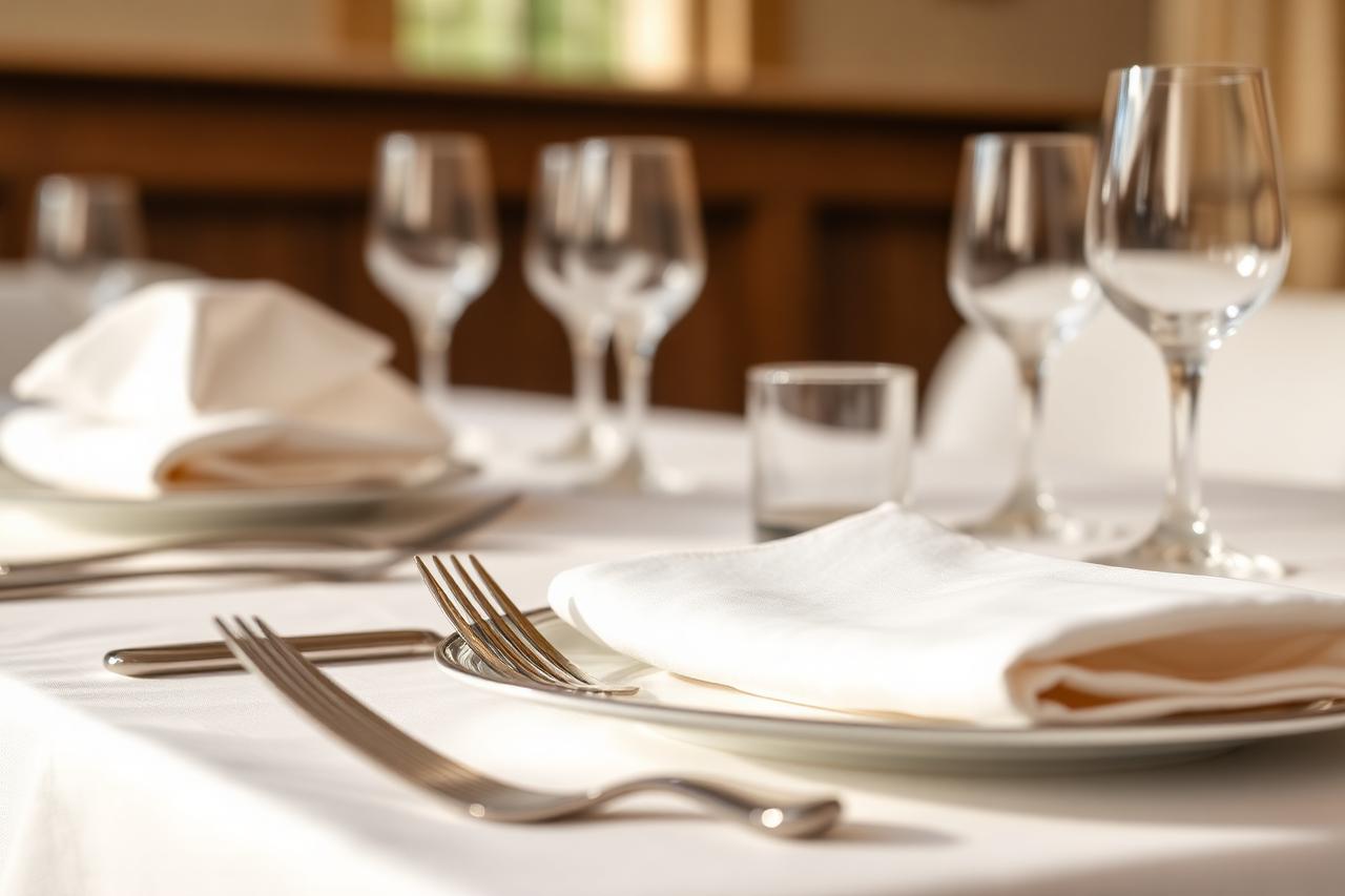 Formal dining place setting with silverware and glassware